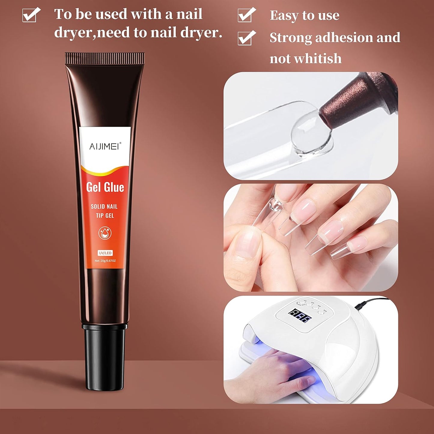 AIJIMEI Nail Glue for Acrylic Nails 20ml - Strong UV Gel Glue for FakeNails & NailTips - Quick Curing Nail Adhesive for Extensions - Salon-Grade Nail BondingGlue