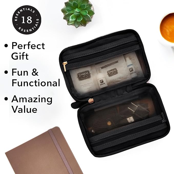 Pinch Provisions Work from Anywhere Kit, Includes 18 Essentials to Help You Stay on Task, Must-Have Essentials, Compact Multi-Functional Vegan Leather Pouch, Black