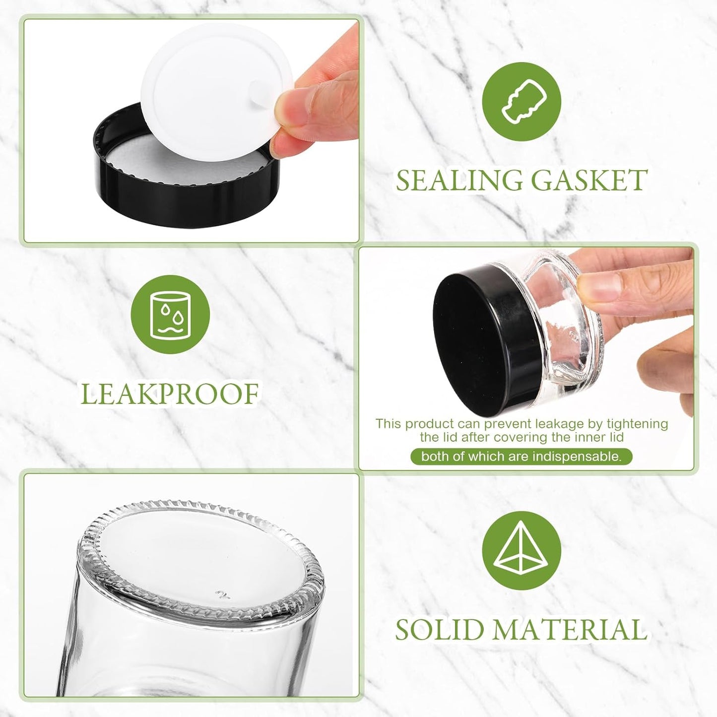 Domensi 100 Pcs 1 oz Glass Jars with Lids Bulk Round Glass Cosmetic Jars Lids 1 oz Small Travel Containers with Inner Liner for Lotions Powders Ointments Sample Cream(Clear, Black)