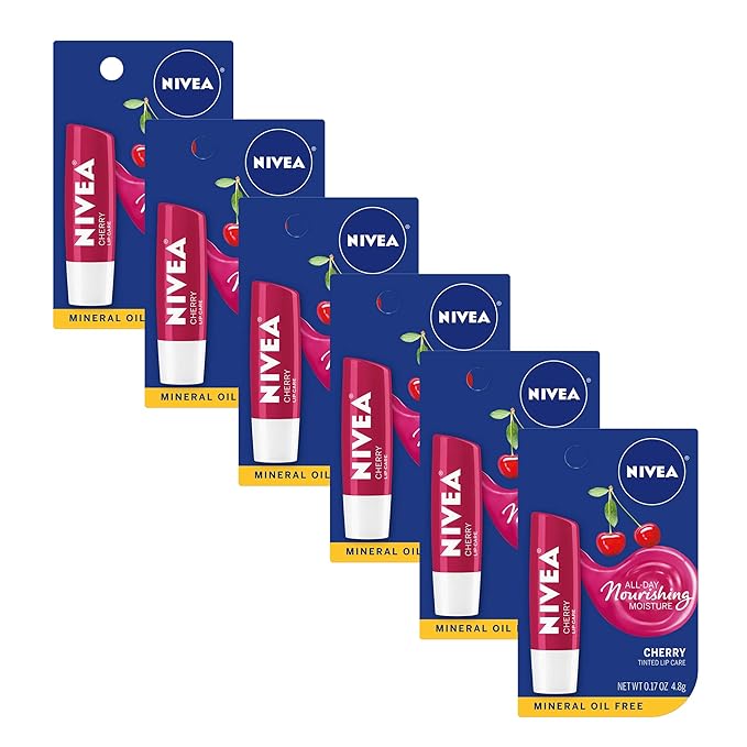 NIVEA Cherry Lip Care - Tinted Red for Beautiful, Moisturized Lips - .17 oz. Stick (Pack of 6)