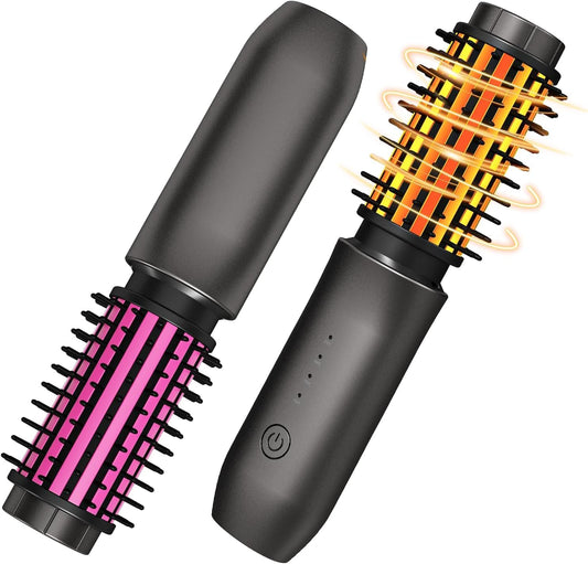 Cordless Curling Iron, Portable Hair Straightening, Cordless Hair Curler Anti-Frizz with Negative Ions, 3-in-1 Crimper Hair Tool, Rechargeable Wave Curling Wand - Rose Grey