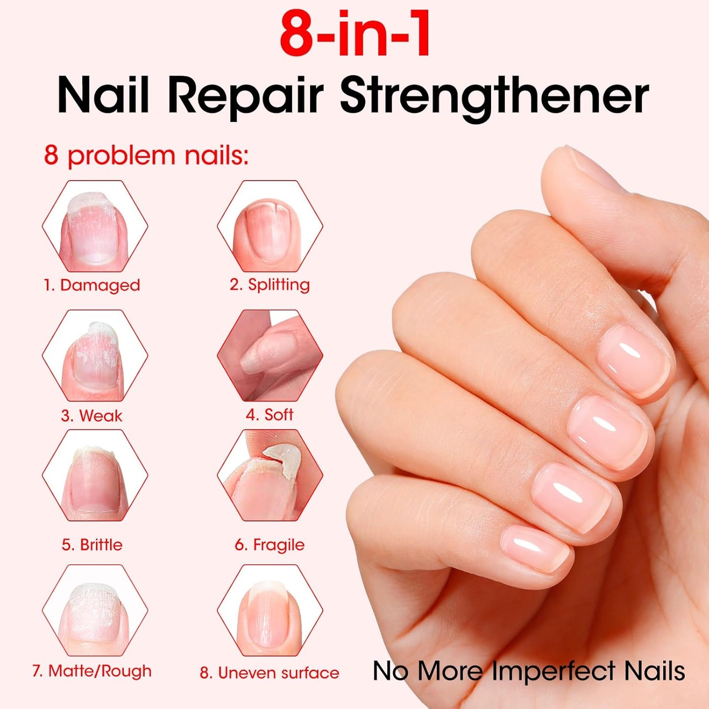 Gellen Nail Strengthener, 8-In-1 Nail Repair Serum Growth for Thin Brittle Damaged Nails, Air Dry Clear Nail Growth Care Treatment, Keratin Calcium Formula, Cherry Blossom Scent