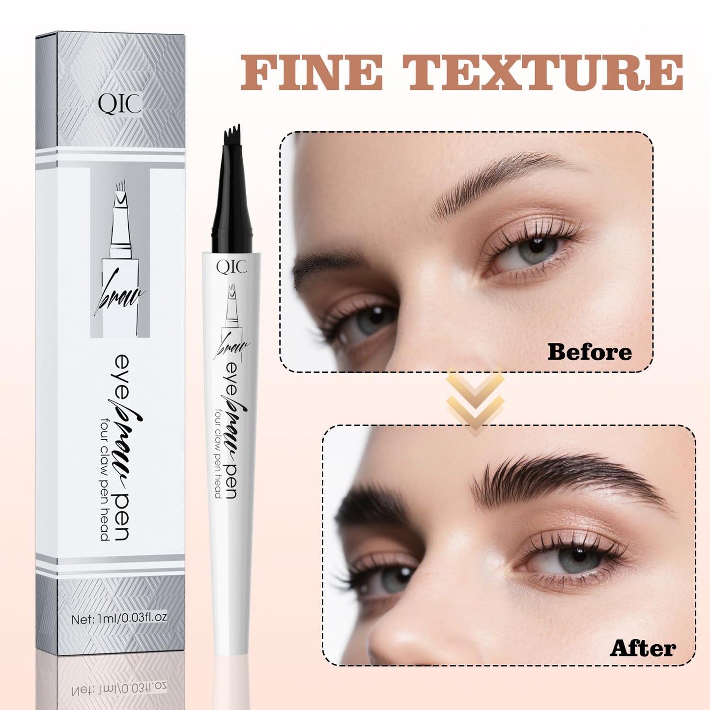 Eyebrow Pen, Waterproof Microblading Eyebrow Pencil, 4 Tip Precise Eye Brow Makeup Pen for Women to Effortlessly Create Hair Like Natural Brows, Non Dry Out and Last All Day (Light brown)