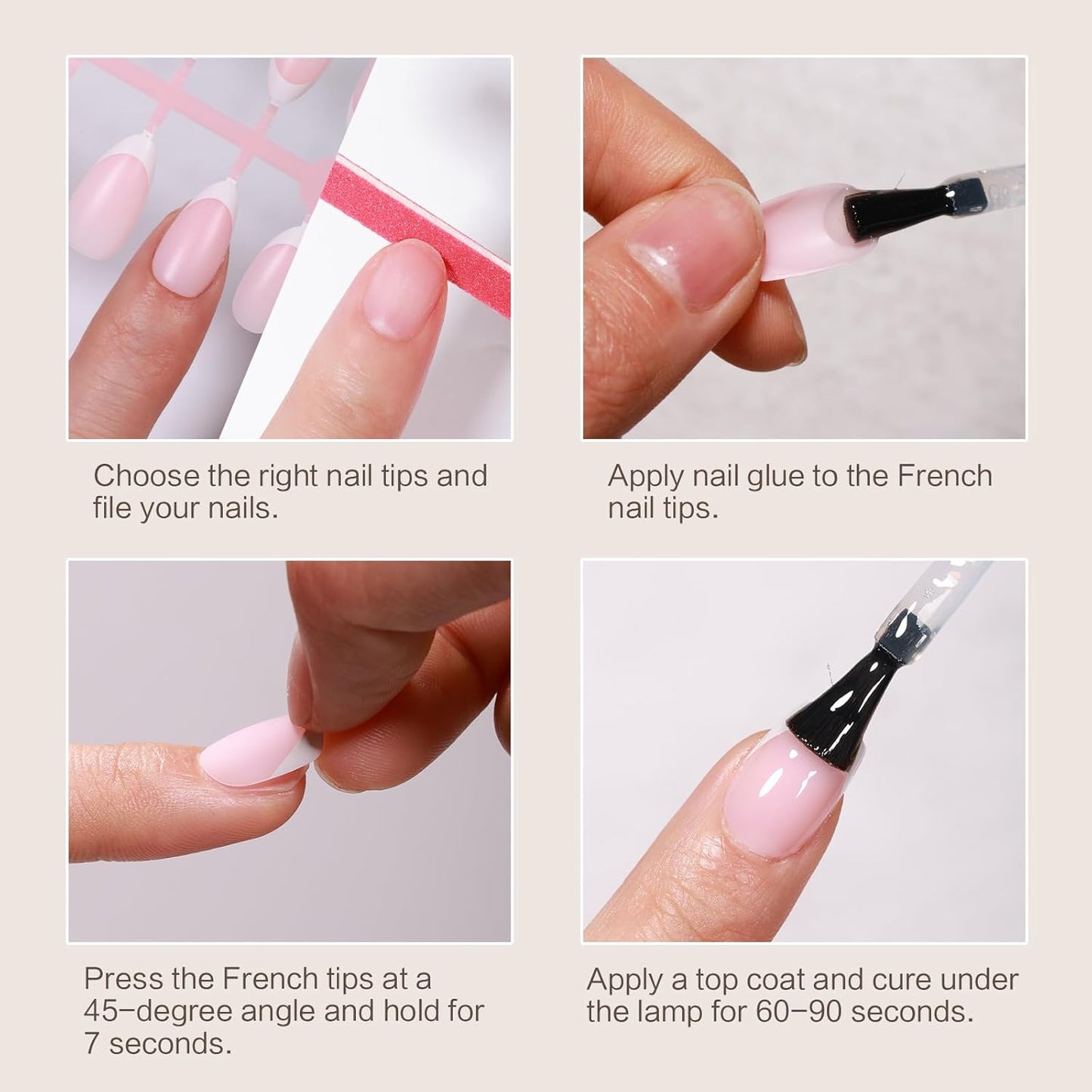 French Tip Press on Nails 160PCS with 5 Strips, 16 Sizes Pre-applied Primer Fake Nails - No Need to File, 5 Colors Short Square Tips, DIY Glue on Nails Kit for Women, Gift Set