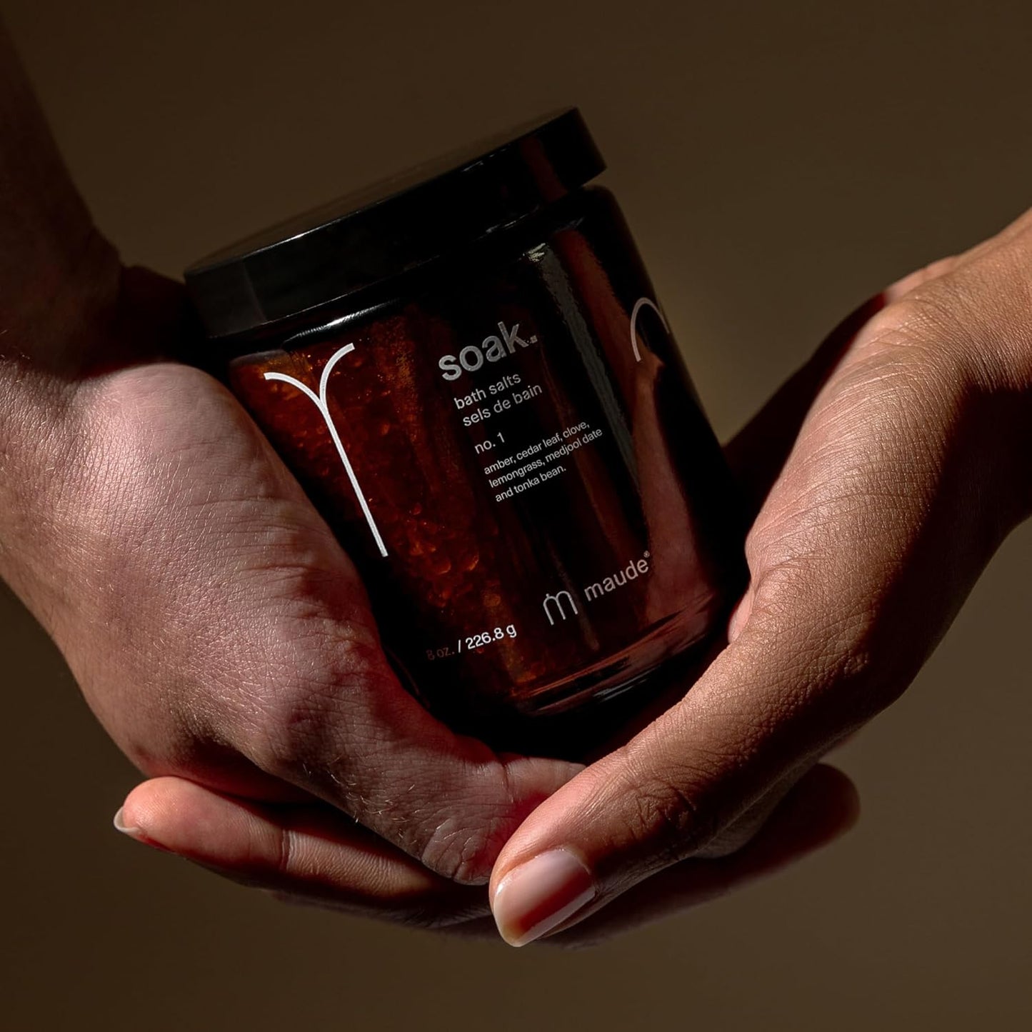 Maude Soak No. 1 - Nourishing Mineral Bath Salts - Hand-Harvested Dead Sea Salt with Magnesium & Potassium Chloride - Soften & Rejuvenate Skin - Notes of Amber, Cedar Leaf & Clove (8 oz)