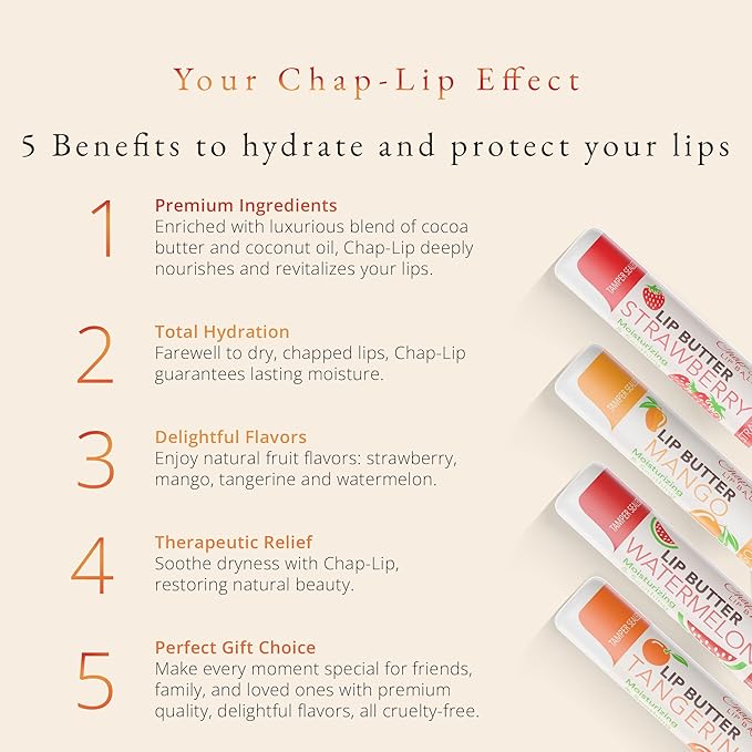 CHAP-LIP Original Lip Balm Hydrating Bulk Chap Stick with Fruit Flavors, Coconut Oil, and Cocoa Butter - Lip Therapy Pack for Men and Women - Gift Set Made in the USA, 24 Pack x 12 Box
