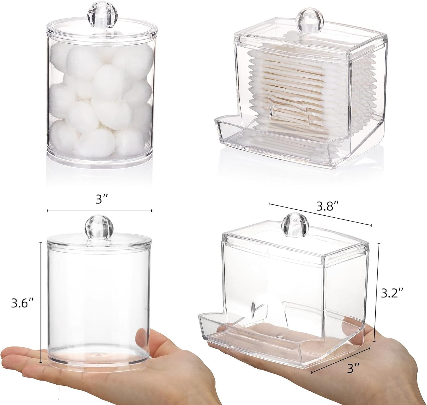Tbestmax Qtips Holder Bathroom Dispenser, 10oz Big Qtip & 12oz Cotton Ball Holder, Clear Apothecary Jar Organizer for Storage Swabs, Rounds, Floss Picks