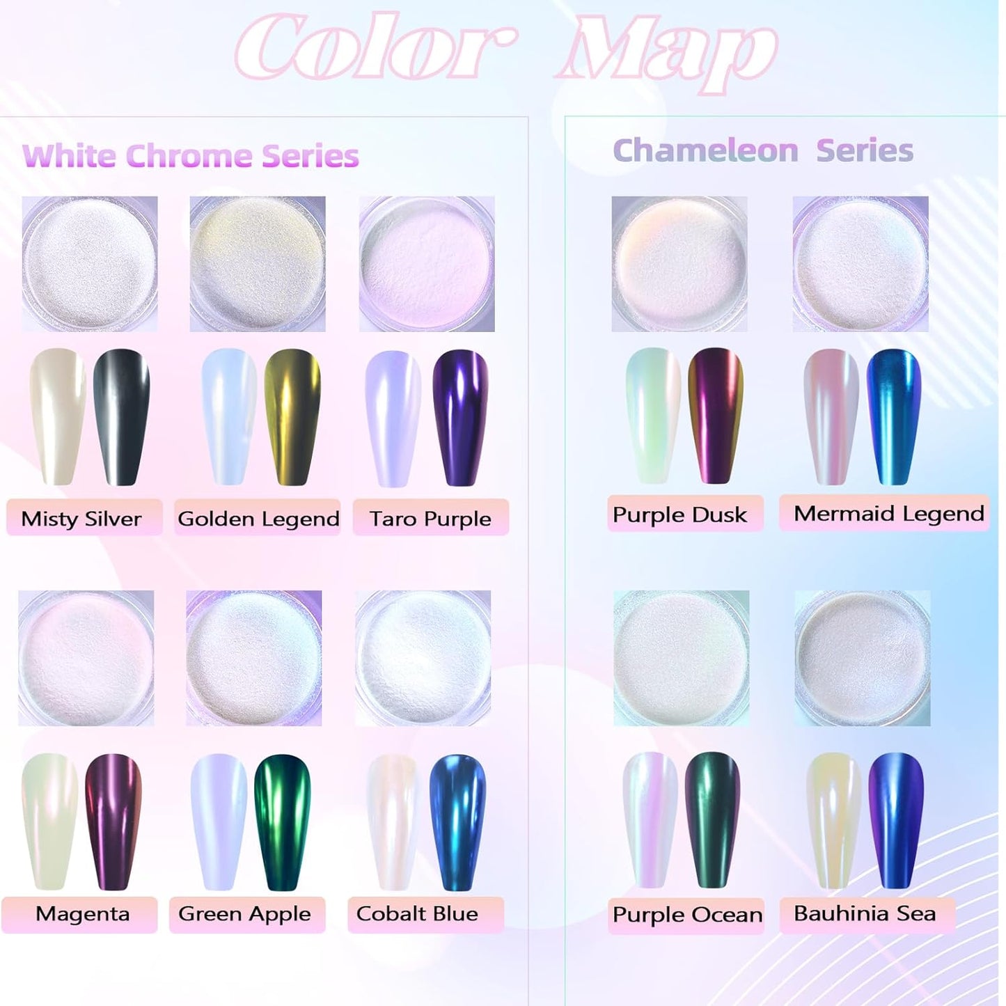 Laza Chameleon Pearl Chrome Nail Powder, Glazed Donut Metallic Mirror Effect Pigment, Iridescent Aurora Nail Glitter Holographic Fairy Dust Nail Art Supplies Nail Techs, Resin Craft – Mermaid Legend