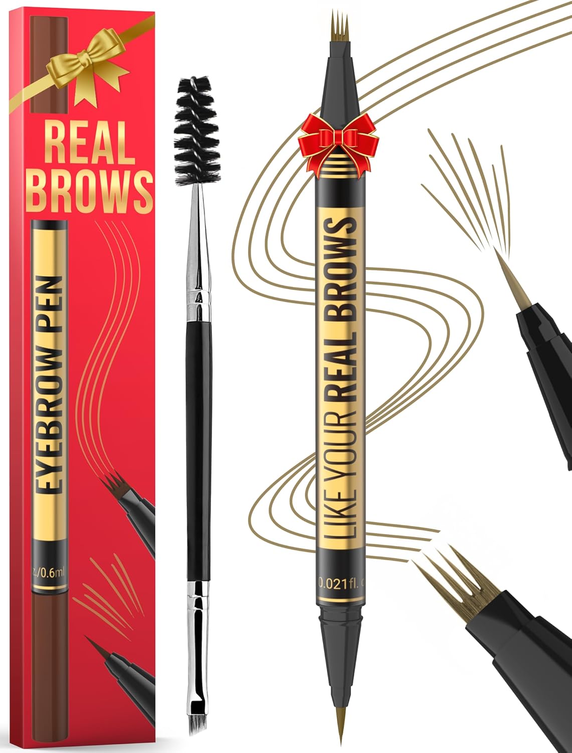 Eyebrow Pen - Microblading eyebrow pencil with Micro-Fork Tip & Precision Tip for Natural Brows, Eyebrow Pencils for Women, Dual-Ended Brow Brush, Waterproof, Light Brown