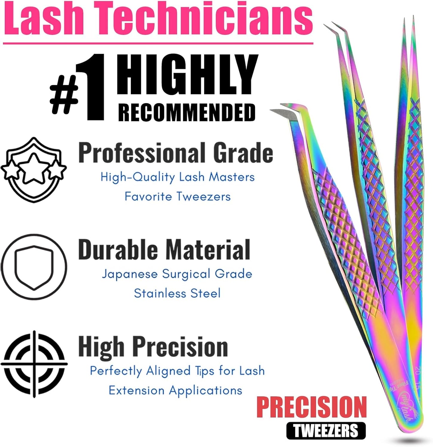 3pcs Fiber Tip Lash Tweezer Set – Boot Volume Eyelash Tweezer, Curved & Straight Isolation Tweezers for Eyelash Extensions, Stainless Steel, Non Slip Grip