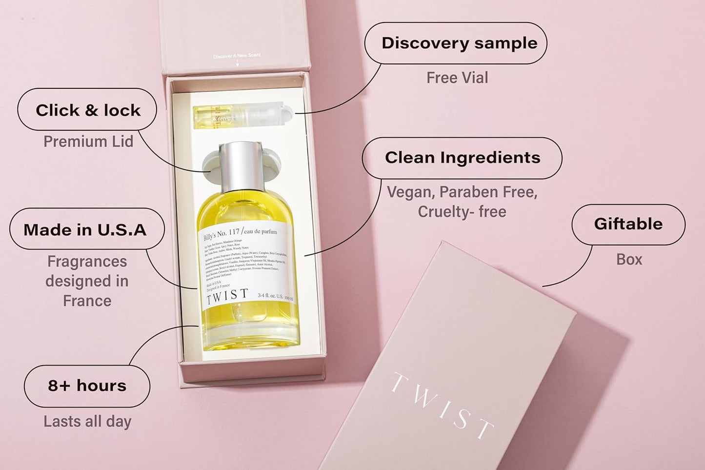 Twist Billy's No. 117 - Eau De Parfum Inspired by Billie Eilish's No.1 Eau de Parfum, Long-Lasting Perfume For Women, Paraben Free, Vegan, Clean Ingredients, Fragrance - Spray 100 ml | 3.4 fl. oz.