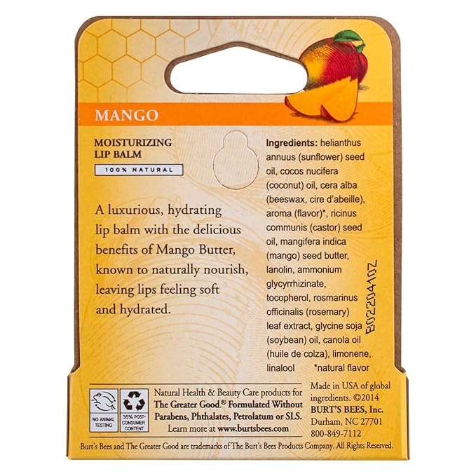 Burt's Bees Moisturizing Lip Balm, Mango 0.15 oz (Pack of 5)
