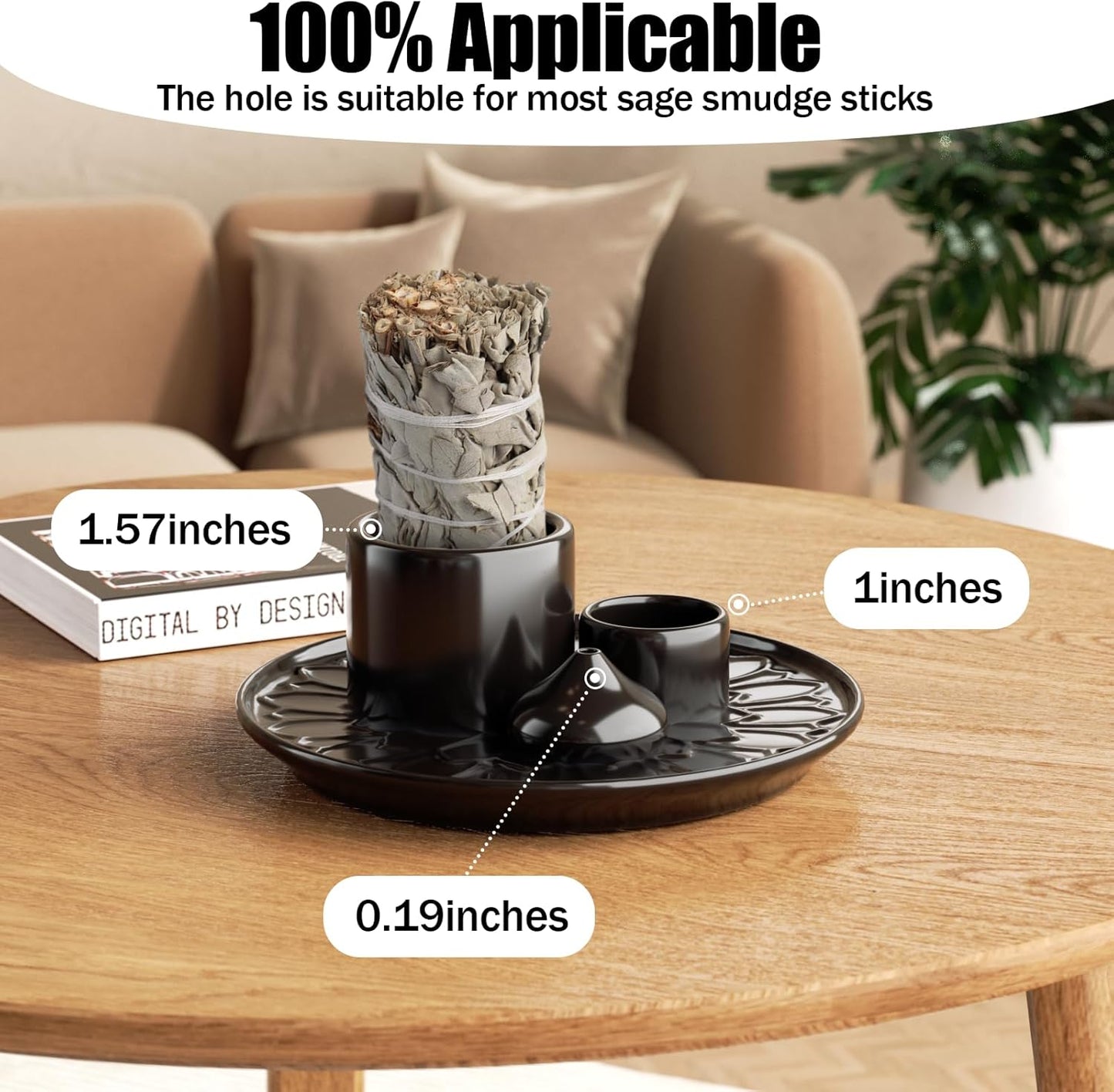 Palo Santo Holder - 4 in 1 Incense & Candle Holder - Ceramic Incense Holder Ash Catcher Tray for Meditation Room - Easy to Clean