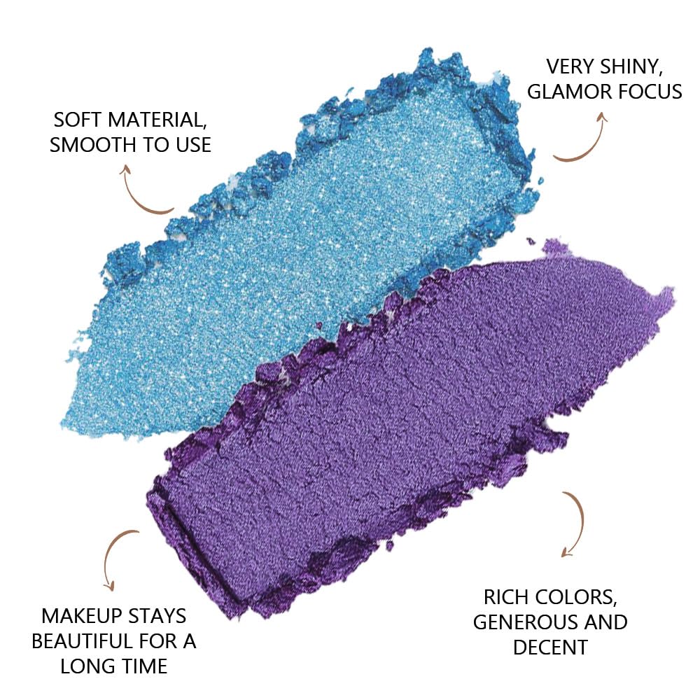 2 colors eye shadow makeup palette, Blue & Purple Eyeshadows Halloween Birthday Party Wear, high pigment eye, matte & shimmer metal eye shadow powder, Blendable, Ultra-Pigmented, Easy to Apply(02)