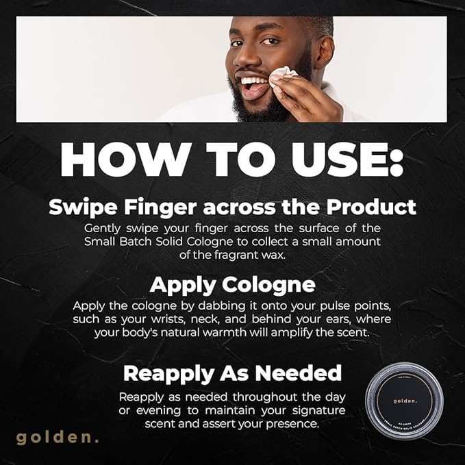 Golden Grooming Co. Solid Cologne - Travel-Sized Concentrated Balm - Solid Perfume with Subtler Scent and Long-Lasting Fragrance - For Men of Color - 1 oz Tin