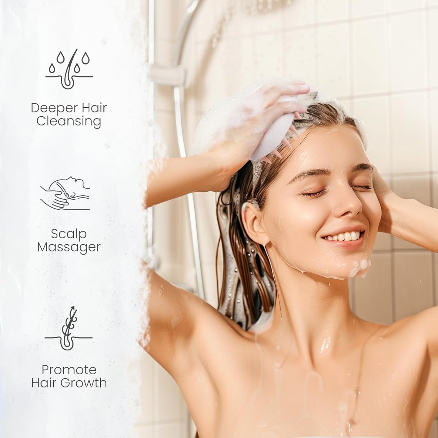 AIMIKE Scalp Massager Shampoo Brush, Pink - Promotes Hair Growth, Reduces Dandruff, and Relaxes, Natural Wheat Straw, Soft Silicone Bristles, Ideal for All Hair Types, Wet & Dry Use, Portable, 1 Count