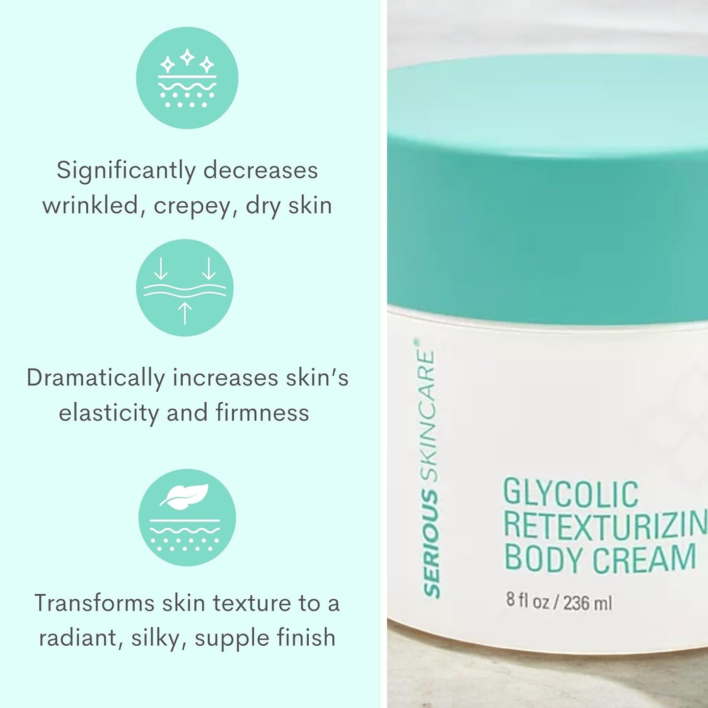 Serious Skincare - Glycolic Firming Retexturizing Body Cream - Moisturizing - Hydrating for Dry Skin - BODY FIT™ - For Crepey and Sagging Skin - Gentle Exfoliation for Smoother Skin - 8 Fl. Oz.