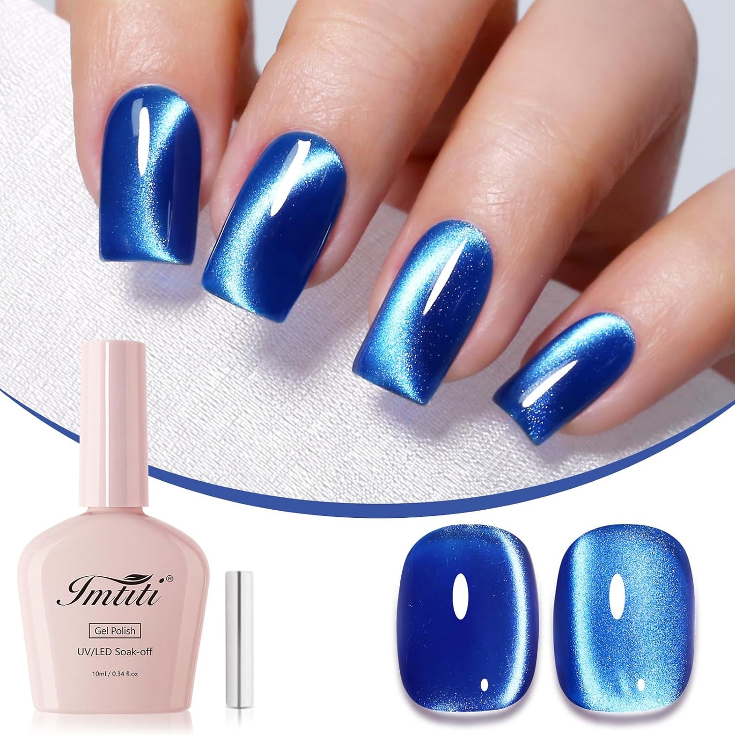 Imtiti Blue Cat Eye Gel Nail Polish, Moonlight Sea Blue Holographic Crystal Diamond Glitter Magnetic UV Soak Off Gel Nail Polish with Magnetic Stick (0.34 Fl Oz-948)