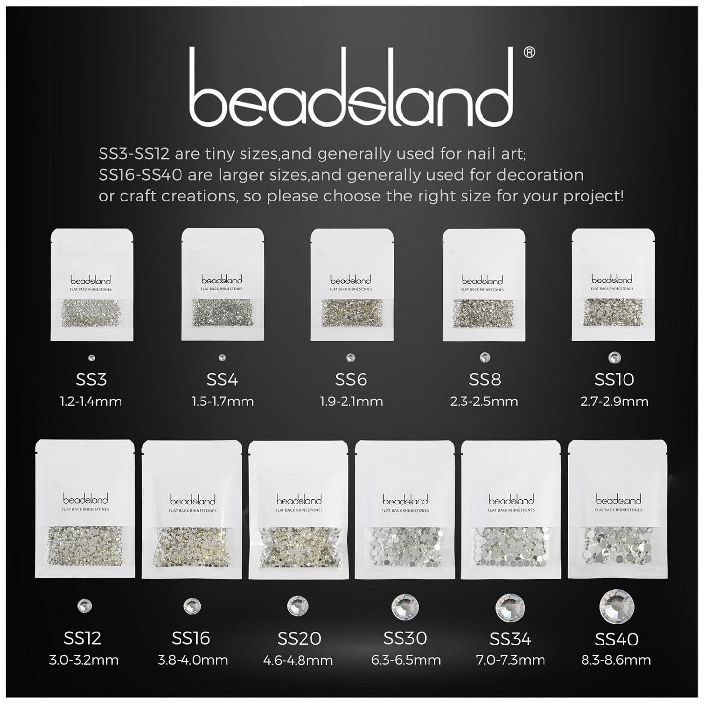 beadsland Flat Back Crystal Rhinestones Round Gems for Nail Art and Craft Glue Fix, Crystal (1.3-1.4mm) SS3/1440pcs