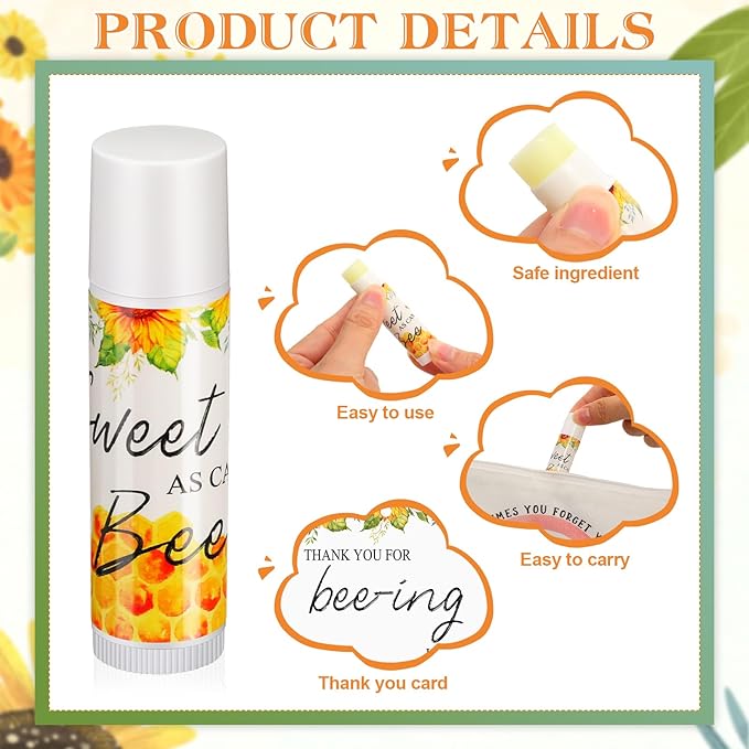 Fumete 50 Set Bee Favors Baby Shower Thank You Gifts Lip Balms for Guests Boys Girls Gender Reveal Favors for Baby Shower Bee Party Prizes Souvenirs Bags Stuffer Classroom Prizes