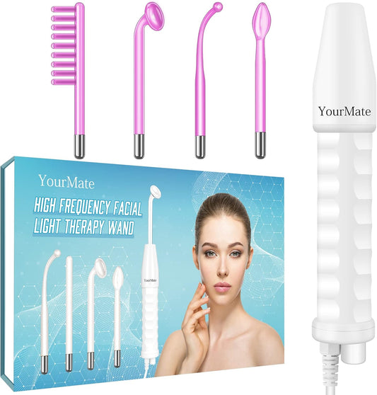 YourMate PhotoTherapy Device High Frequency Facial Wand Machine with Argon Tubes for Face Chin Neck Hair, Facial Skin Wand Machine with 4 Different Tubes
