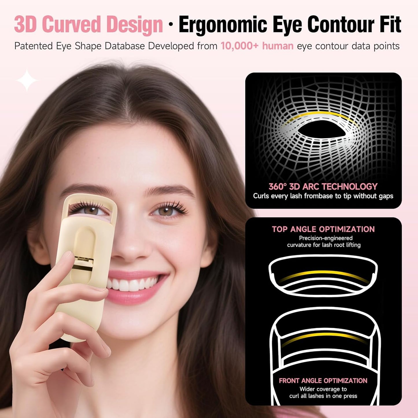 DUDUDU Heated Eyelash Curler, Portable Travel-Size Mini Electric Heated Lash Curler - 2-Level Adjustable Temp & Type-C Recharge, 10S Heat 3S Style 24H Lift for Long-Lasting Natural Effortless Curves