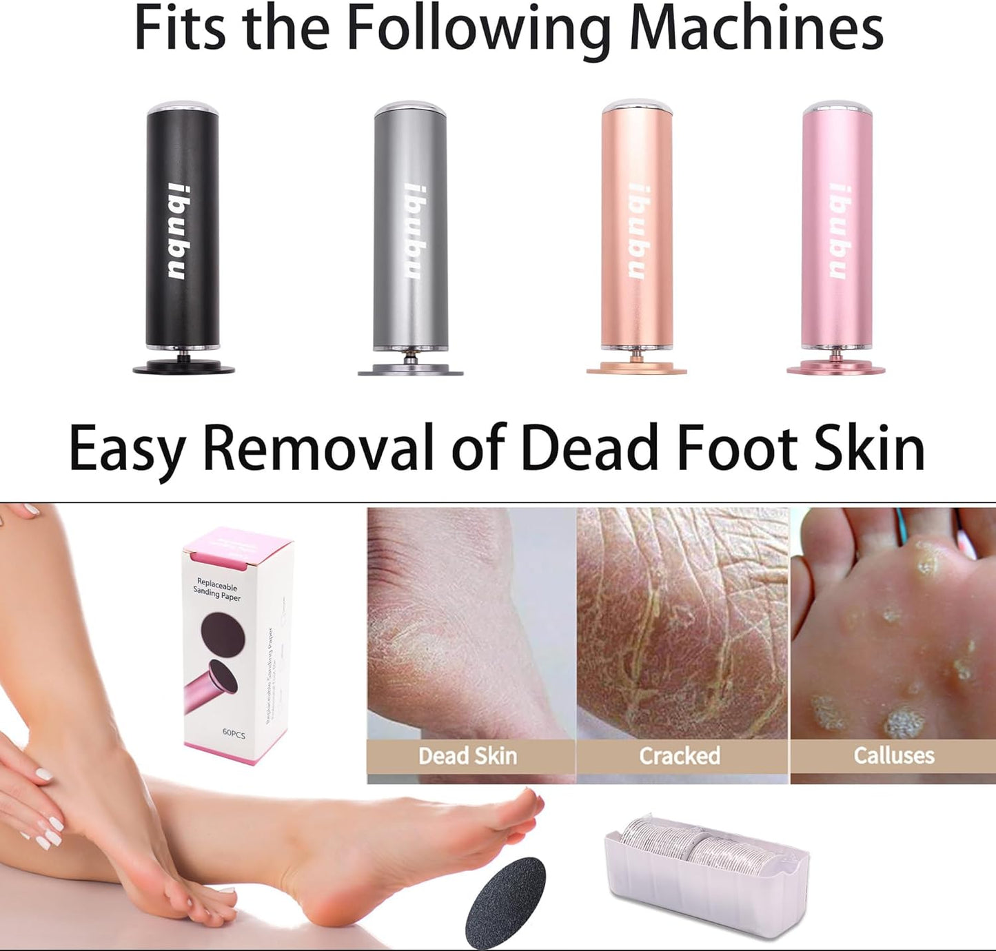 60 Pieces Replaceable Foot Sandpaper Discs for Electric Foot File Adjustable Speed Callus Remover Machine Feet Hard Dead Skin Removal(Super Smooth 180 Grit)