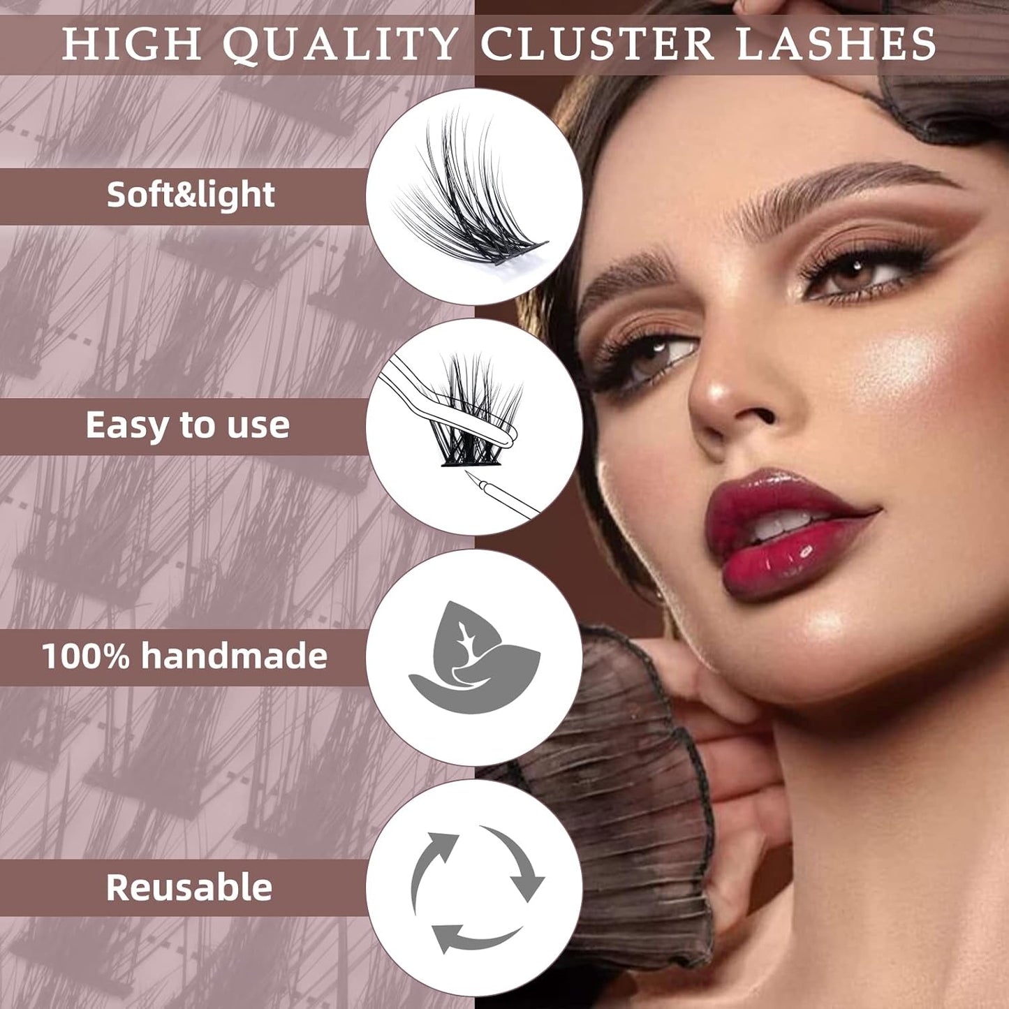 QUEWEL Cluster Lashes 72 Pcs Wide Stem Individual Lashes C/D Curl 8-16mm Length DIY Eyelash Extension False Eyelashes Fluffy02 Styles Soft for Personal Makeup Use at Home (Fluffy02-C-MIX8-16)