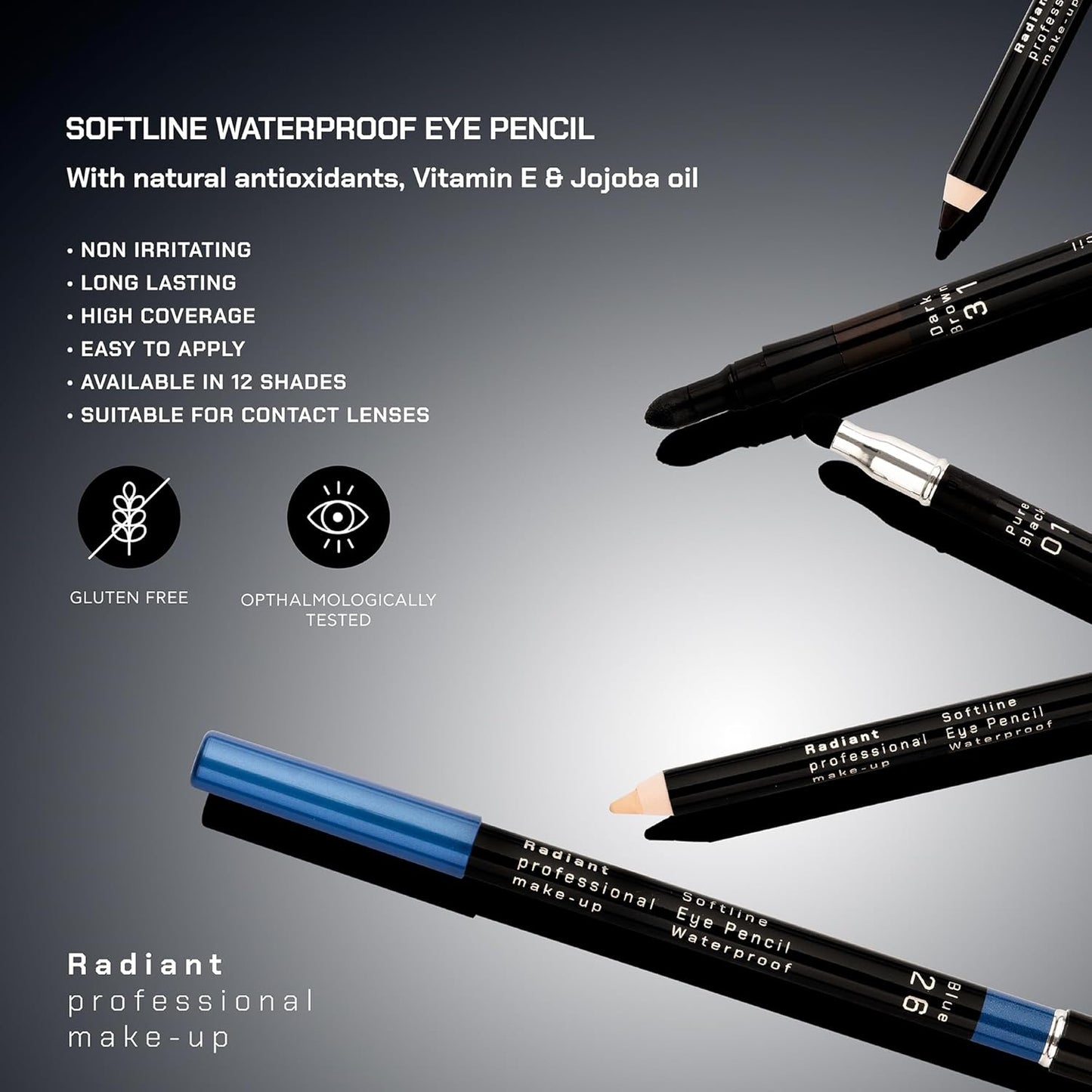 Radiant Professional Waterproof Eyeliner Pencil - Eyeliner Waterproof Smudge Proof for Woman - Long Lasting Under Eye Pencil for Smoky Eye - Soft Waterline Eye liner Smudger Tool, Pure Grey (02)