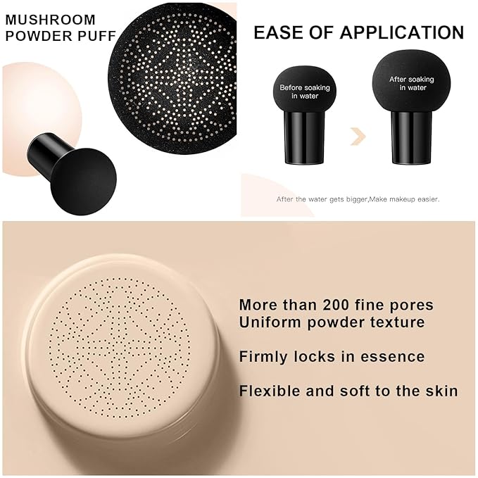 Mushroom Head Air Cushion CC Cream Foundation - Moisturizing Concealer for Even Skin Tone - Makeup Base Primer (#01 Ivory White)
