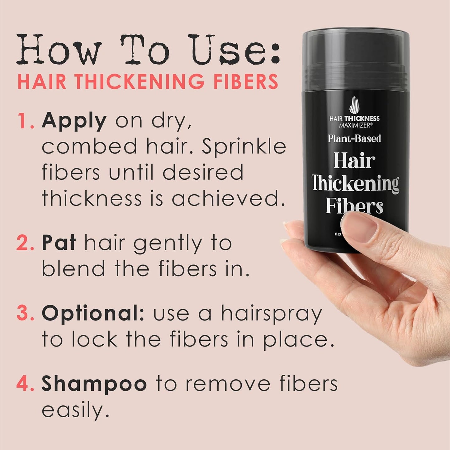 Hair Fibers for Thinning Hair For Women, Men. Plant-Based Formula for Instant Hairline & Bald Spot Coverage. Non-Itchy, Easy to Wash Out (Grey)