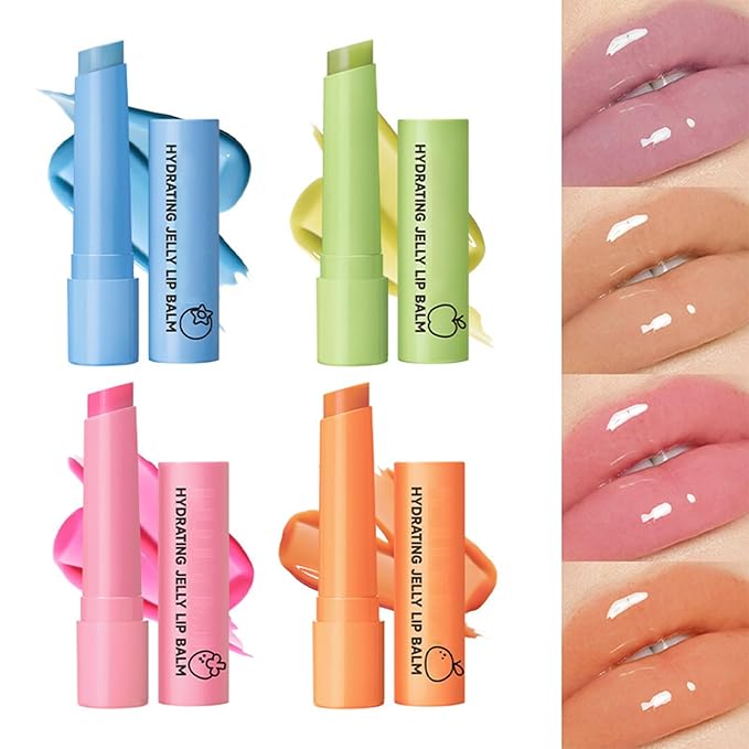 4 Colors Hydrating Jelly Lip Balm,Instantly Hydrate Lips Tinted Moisturizing Lip Balm For Dry Lips,Conditioning & Nourishing Lip Care Lip Moisturizer Fruit Lip Oil Jelly Lipstick (Green apple)