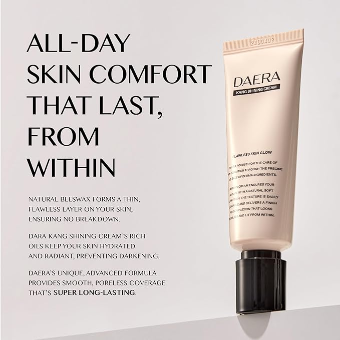 DAERA Kang Shining Korean BB Tinted Moisturizer Cream (1 Color,Neutral), Self Adjusting BB Cream,1.35 fl oz, Glowing Skin Natural Makeup, Buildable Coverage, Lightweight
