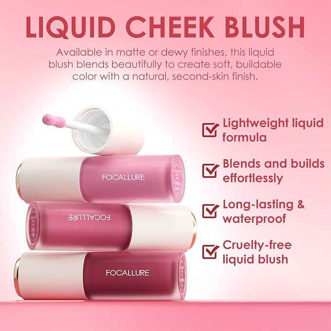 FOCALLURE Silky Cream Liquid Blush,Leaving a Matte Dewy Makeup Look,Easy to Apply and Create a Natural Flush,Long Lasting and Lightweight Cheek Blush Face Makeup,BAD GAME