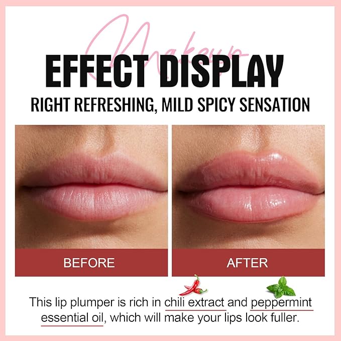 Natural Spicy Lip Plumping Booster Lip Plumping Oil, Lip Plumper Gloss, Ultra-Hydrating & Nourishing Plump and Pout Lip Plumper, Glossy Finish Fuller Lip Plumping Lip Gloss for Women Girls(3PC)