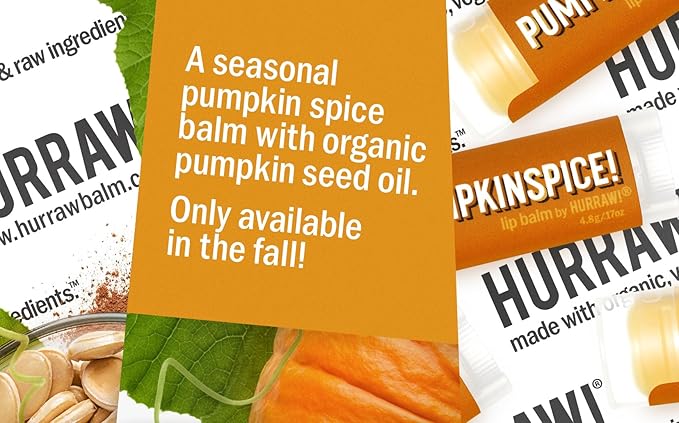 Hurraw! Pumpkin Spice Lip Balm: Organic, Certified Vegan, Cruelty and Gluten Free. Non-GMO, 100% Natural Ingredients. Bee, Shea, Soy and Palm Free. Made in USA