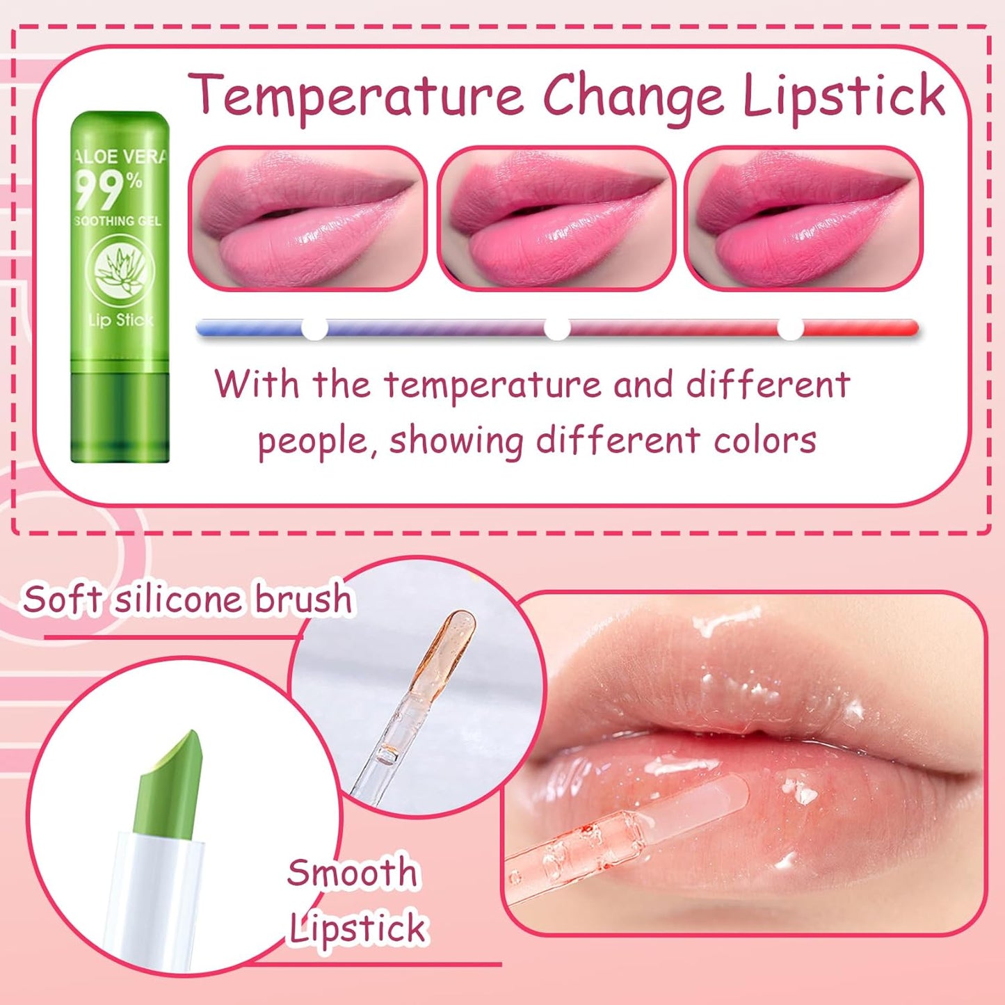 4 Pcs Shiny Lip Gloss Set,Non-sticky Long Lasting Moisturizing Lip Glow Oil Makeup Set with 2 Aloe Vera Color Changing Lipsticks for Women,Tinted Lip Balm & Lip Plumping Lip Gloss Set
