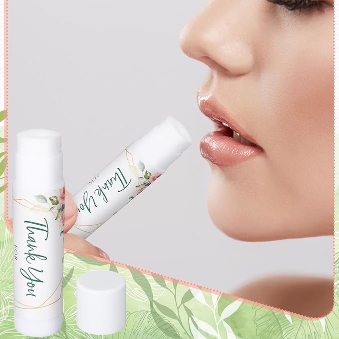 Whaline 60Pcs Thank You Gift Lip Balm Bulk Wedding Lip Balms Vanilla Flavor Floral Moisturizing Lip Care Guest Basket Gift Stuffer for Bridal Shower Baby Shower Birthday Party Favor Supplies