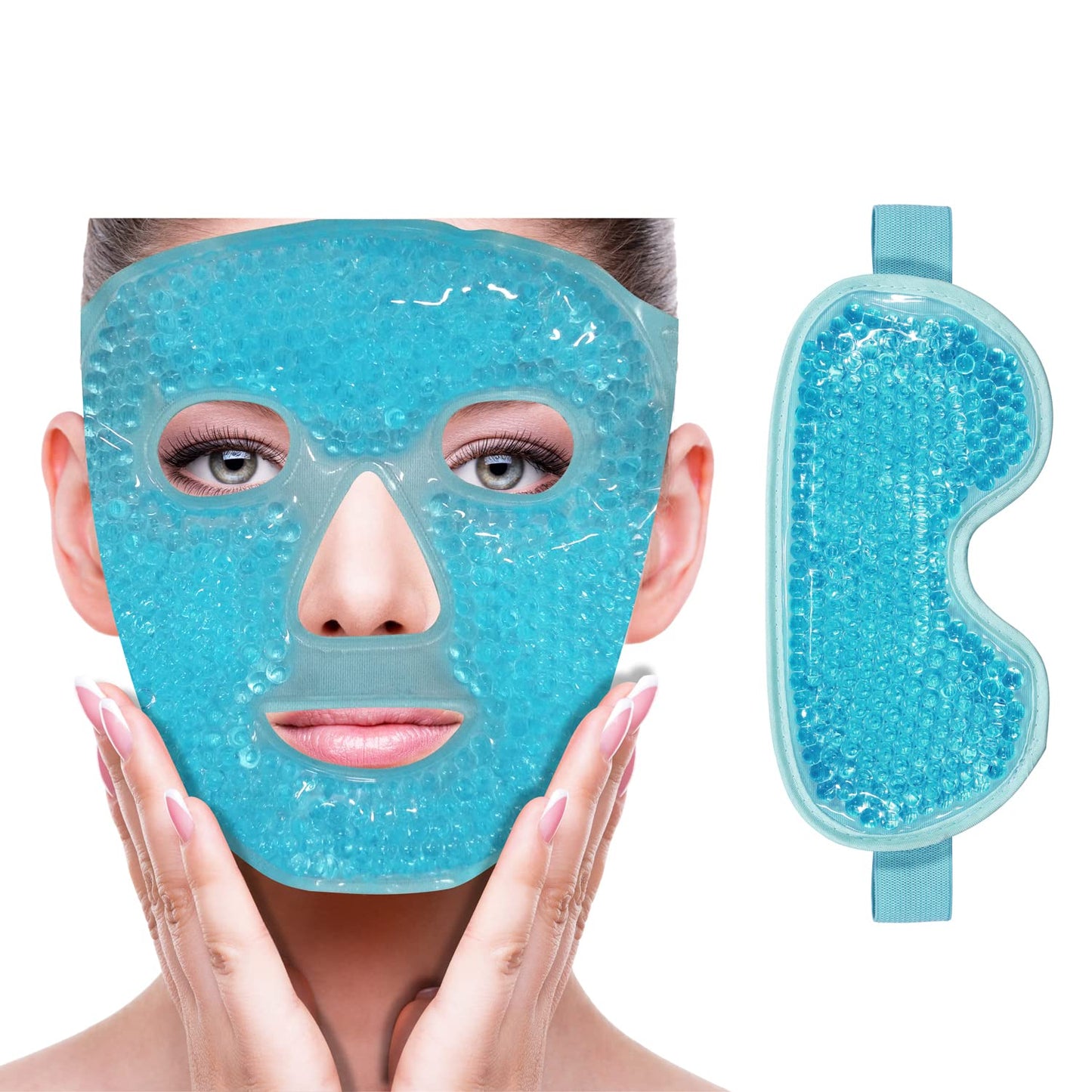 ZNÖCUETÖD Cooling Ice Face Eye Mask for Reducing Puffiness, Bags Under Eyes,Sinus,Redness,Pain Relief,Dark Circles, Migraine,Hot/Cold Pack with Soft Plush Backing (Blue(1* Eye Mask+1*Face Mask))