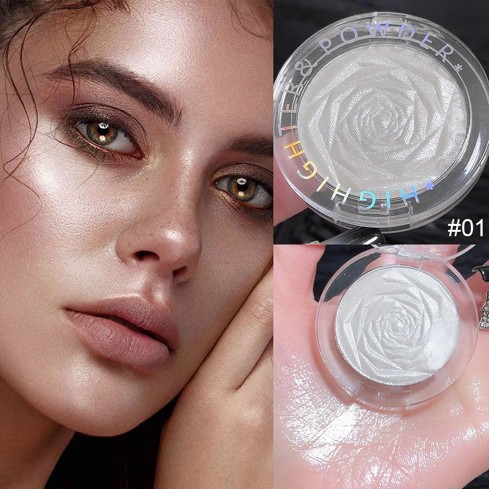 evpct Pearl White Silver Face Highlighter Makeup, White Shimmer Glitter Diamond Sparkly Highlighters Makeup Eyeshadow Palette Powder for Face Body Cheek Skin, inner Corner Eye Highlighter Make up 01