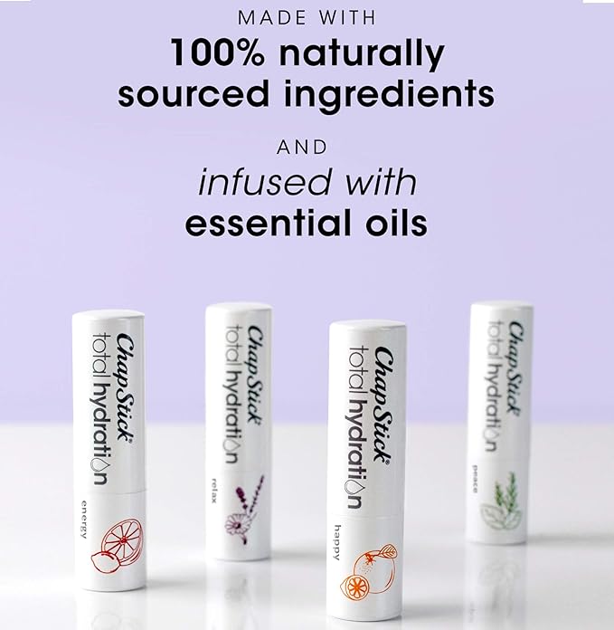 ChapStick Total Hydration Essential Oils Peace Lip Balm, Rosemary + Peppermint Lip Balm Tube, Lip Care - 0.12 Oz