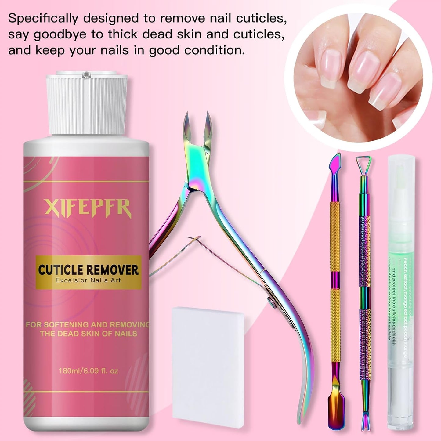 Cuticle Remover Kit - 6.09 Oz Cuticle Remover Cream with Cuticle Trimmer, Cuticle Nipper, Cuticle Pusher, Cuticle Oil Pen for Professional Manicure Nail Cuticle Care Home DIY, Gifts for Women