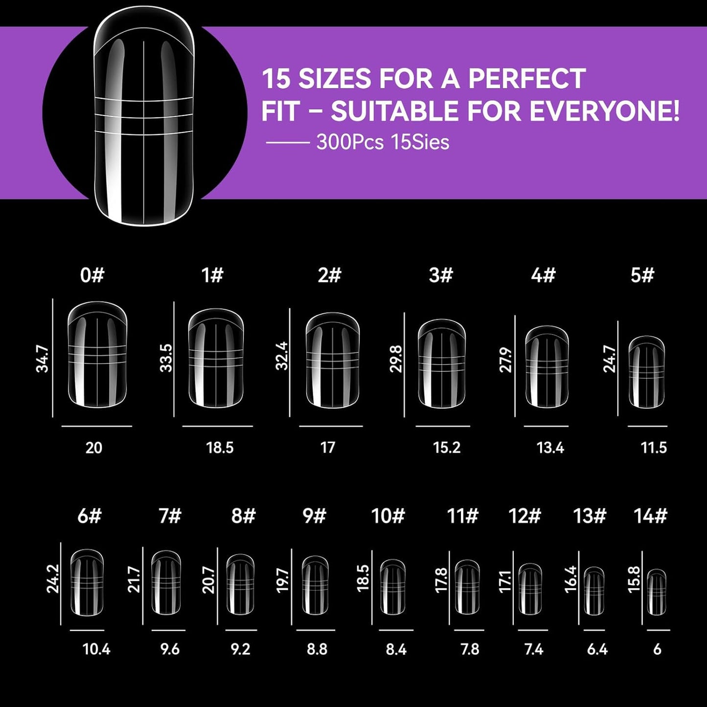 Gelike EC Toes Dual Forms for Extension: 300 Pcs Color Nail Form, 15 Size Nail Forms For Builder, Half Matte Gel Forms For Manicure Art Design Salon Diy