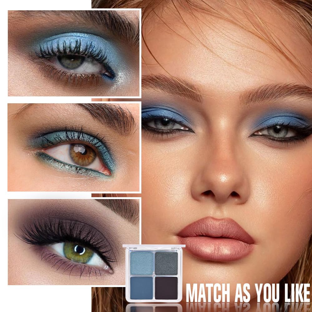 Powder Eyeshadow Quad, Blue Taupe Matte Shimmer Eye Shadow Palette Makeup, Neutral Vegan Eye Shadow Palette for Older Women Pigmented Waterproof, paleta de sombras de ojos, Blendable,13