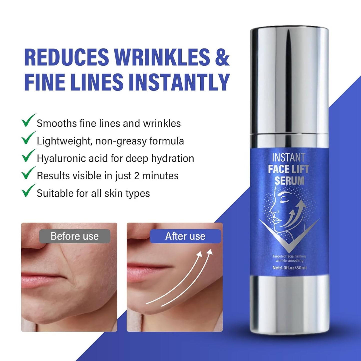 Instant Face Lift Serum，Face Lifting & Skin Tightening, Smooth Fine Lines, Pores and Deep Wrinkles,1Fl Oz