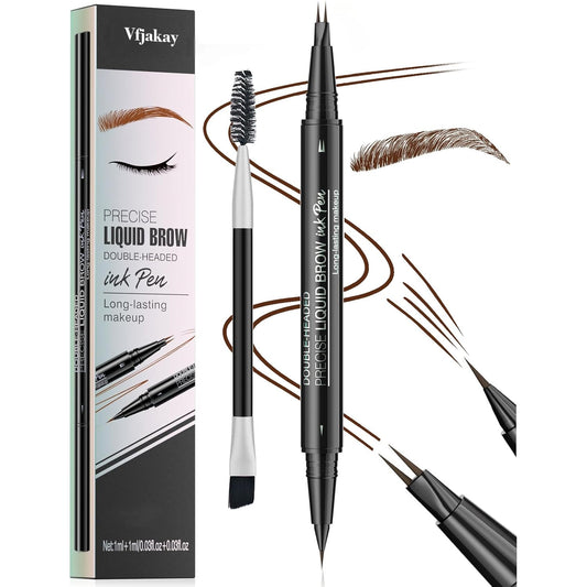 Microblading Eyebrow Pen, Dual-Ended Brow Pencil with 2-Fork-Tip and Precise Brush, Waterproof Longer Lasting Eyebrow Pencil, Microblade Eyebrow Pencil Create Natural Hair-Like Strokes (Dark Brown)
