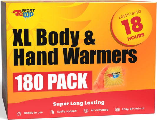 Large Hand & Body Warmers - Up to 18 Hours of Heat, Super Long Lasting - Easy, All Natural - Air Activated, for Body, Hands & Toes - Odorless Hot Hand Warmer - Sport Temp