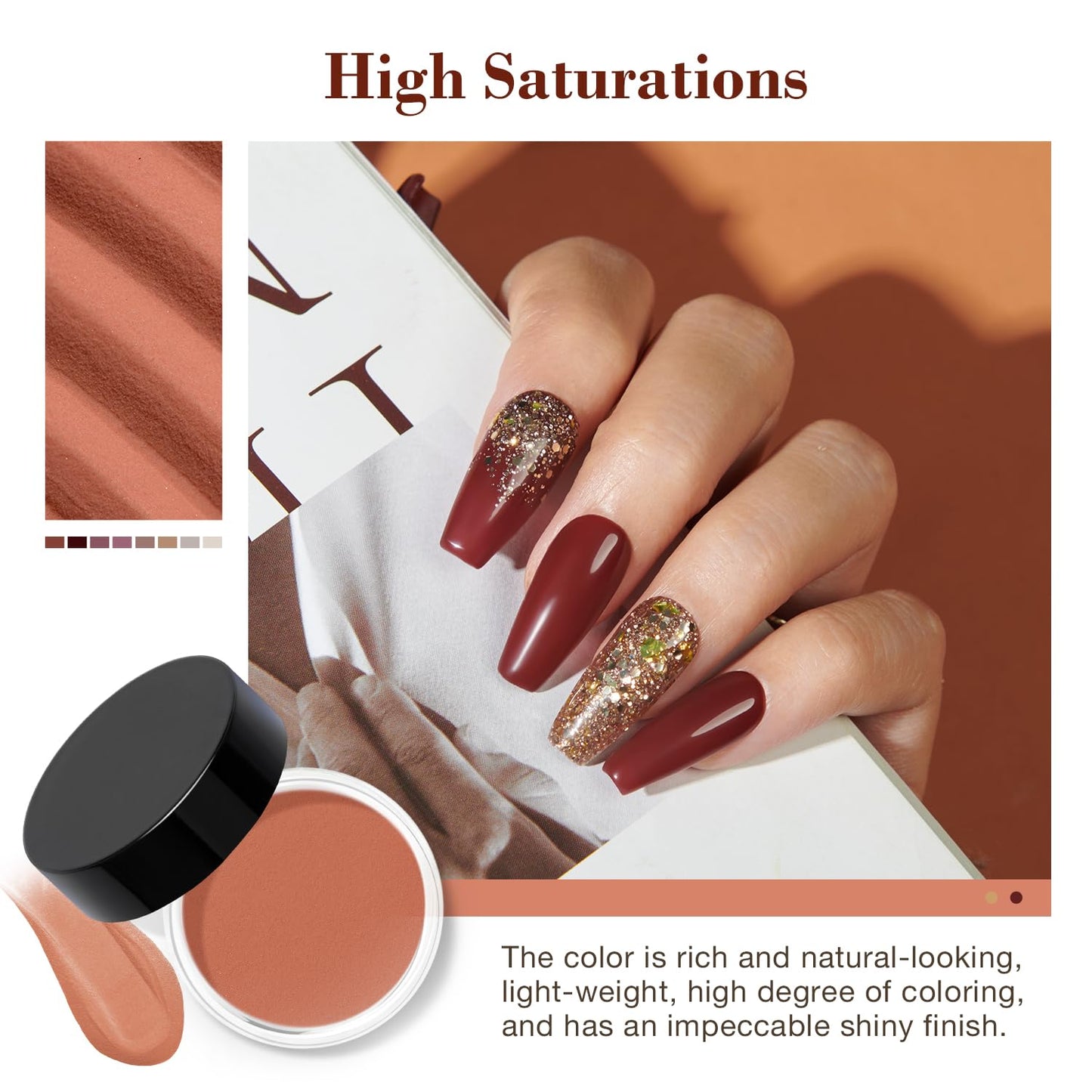 AZUREBEAUTY 30Pcs Dip Powder Nail Kit Starter with Nail Sticks, 8 Colors Fall Winter Nude Brown Glitter, Dipping Powder Liquid Set with Matte/Base/Top Coat Activator for French Manicure Salon