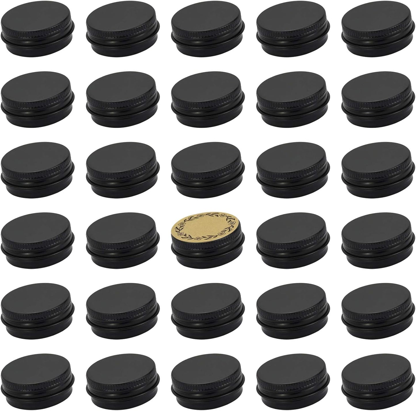 0.5 oz Screw Top Aluminum Tin Jar with Screw Lid and Blank Labels (Black - Pack of 32)
