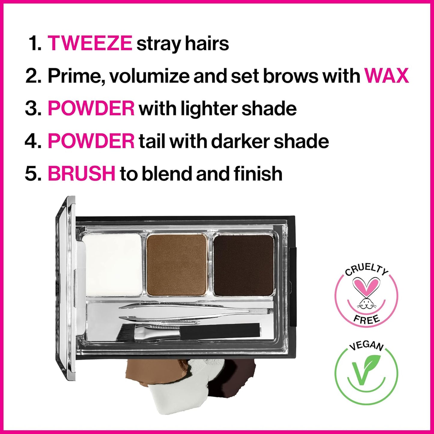 wet n wild Ultimate Eyebrow Makeup Kit, Long-Lasting Matte Brow Powder, Tweezers, Wax & Brush, Built-In Mirror, Purse-Friendly Compact - Dark Brown(Pack of 2)